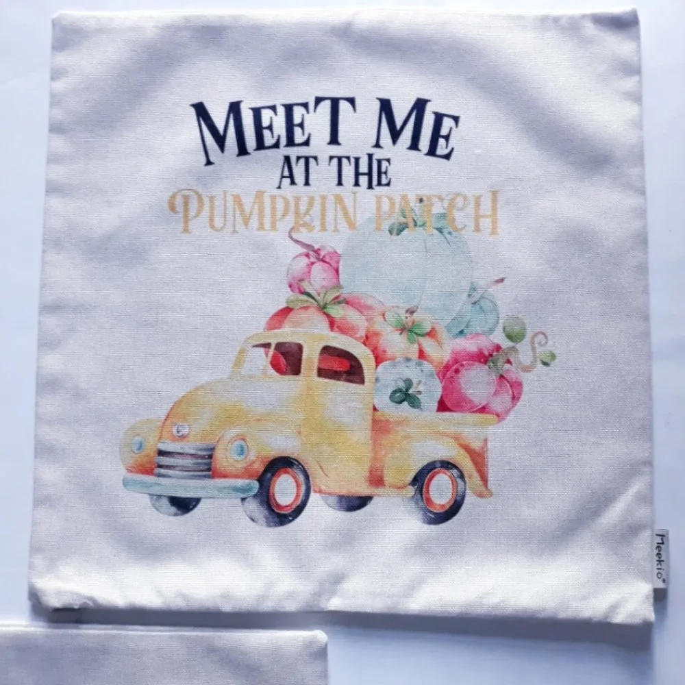 2 Meekio Fall Thanksgiving Farmhouse Throw Pillow Covers 17.5x17.5